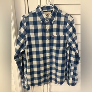 Hollister Men's Navy and White Plaid Shirt